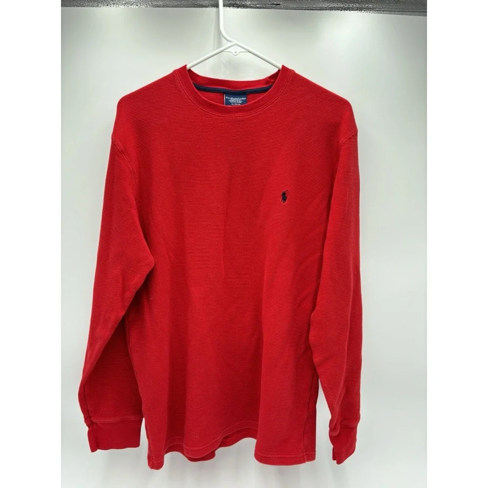 Polo Ralph Lauren Outdoor Thermal Shirt XL Red Waffle Knit Cotton Pony Logo